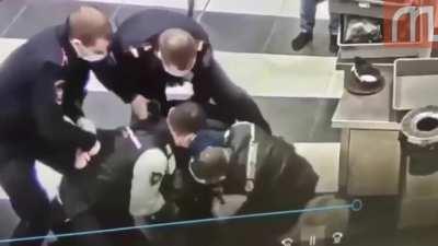 A passenger who feels entitled and is in a hurry attempted to get to the other side of the rope at the airport security checkpoint as quickly as possible, but was unsuccessful.