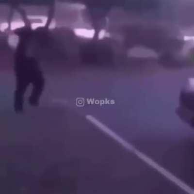 Guy challenge a dog, but freaks out when the dog follows him.