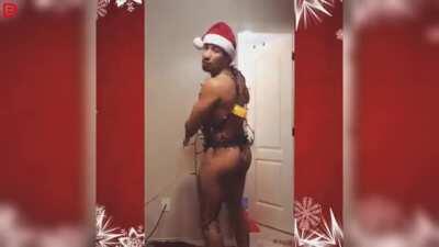 Wearing Christmas lights like a thong