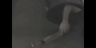 Going down the stairs in a bin