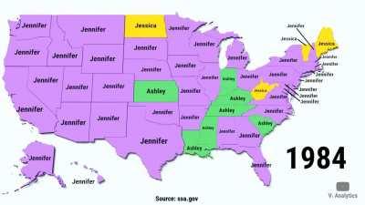 [OC] Most Popular Baby Girl Names in the US From 1950 to 2018