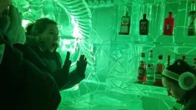 WCGW touching an ice sculpture..