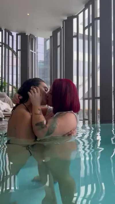 Having fun in the hotel pool area haha