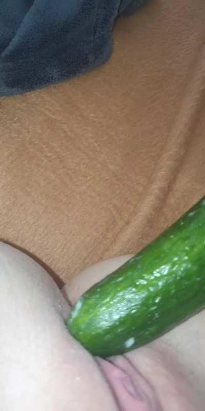 Getting the long cucumber in my small pussy😏