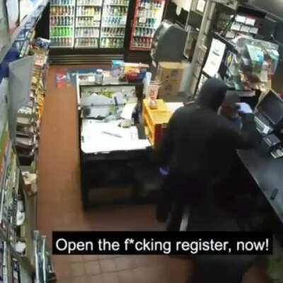 Robbery attempt with a fake gun be like