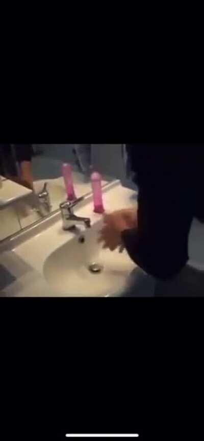 Spotted thee bab washing his hands