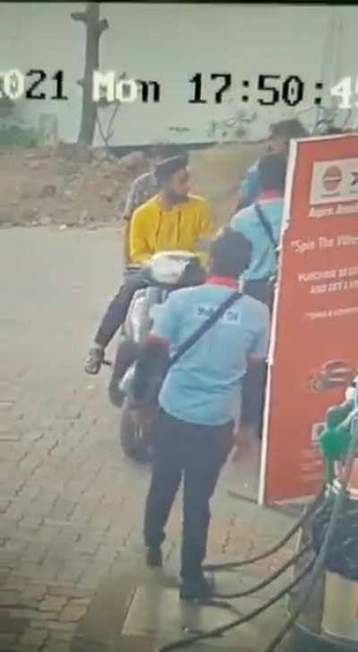 This is how mr. Mohmmad irfan Quraishi was celebrating deewali , throwing burning crackers at petrol pump. Librand approved deewali