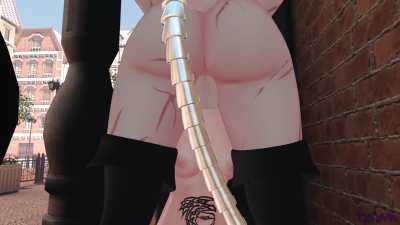 Futa fucking obedient girl's throat in public