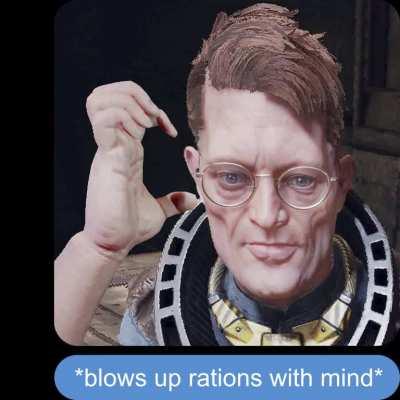 Blows up rations with mind 