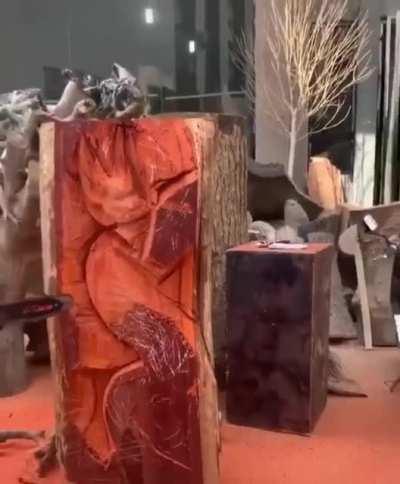 Dragon carved from a tree trunk