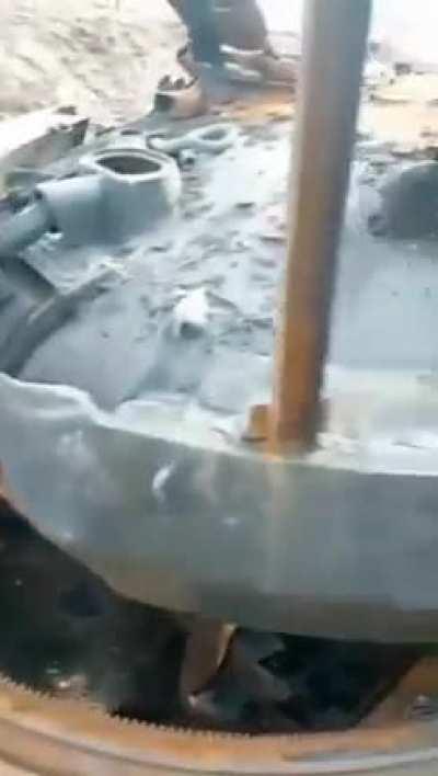 Destroyed russian T-62 of the latest modification 