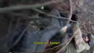 Russian assault group on motorbikes hits antipersonnel mines and are forced to retreat on foot while repeatedly being hit by drone and artillery.