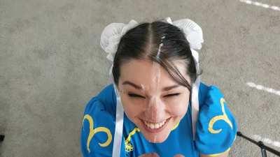 Chun Li lost and gets sprayed in the face with cum, who wants to fight next? for the full video you can download it on manyvids or join me on onlyfans/fansly (links in comments)