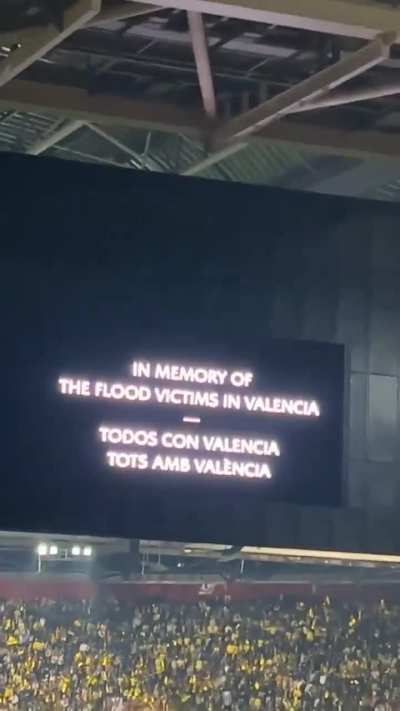 Maccabi Tel Aviv’s supporters chanting, making noises and whistling during a minute of silence for the recently Valencia flood victims in a football match against Ajax Amsterdam