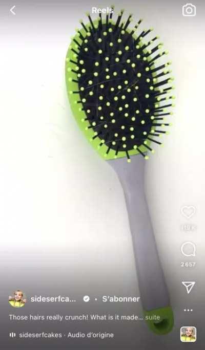Edible hair brush with crispy hair on top.
