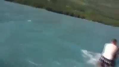 Canadian man jumps on a moose.