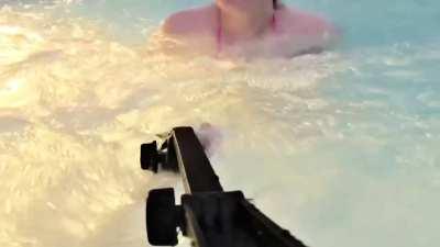 Oops… my bikini top “fell” while I was jumping up and down in the hot tub.