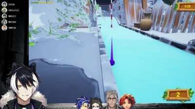 Izuru trolls Shien by launching his golf ball into him at max speed right before Shien fell into the hole