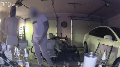 Blowing on of my husbands friends in the garage