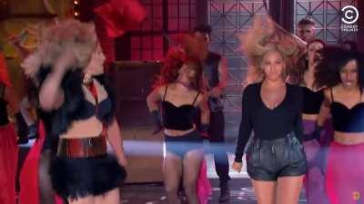 Beyonce makes a surprise appearance to a free TV crowd, surprising even Channing Tatum who wasn't given confirmation by her camp that she'd grant his request to show up.