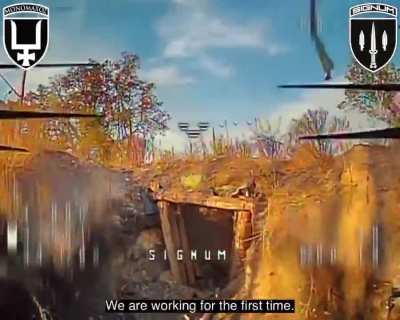 Ukrainian FiberOptic FPV hits a group of russians inside a dugout. Signum unit, October 2025.