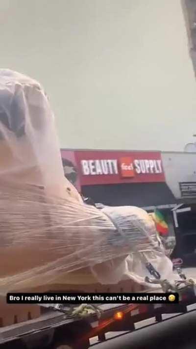 Giant Timberland boot being hauled through New York city today