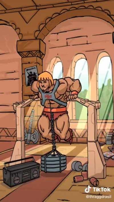 He-Man with 4 plates on the weighted dips💪