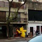This Pikachu made of ballons on the street.