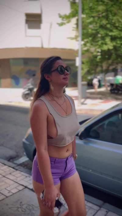 Walking Braless & unable to contain my Nipples in this tiny top!