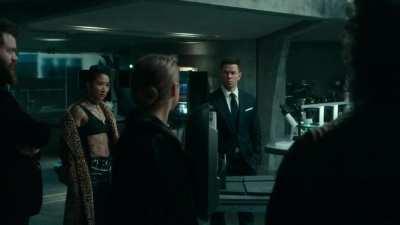 Sophie Cookson wearing red lipstick in Infinite (2021)