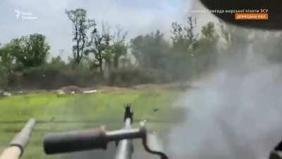 2 RPGs fired at close range from Russian trench at Ukrainian tank