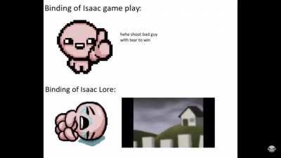 Issac gameplay vs lore (credit to wolfdizz on YouTube)