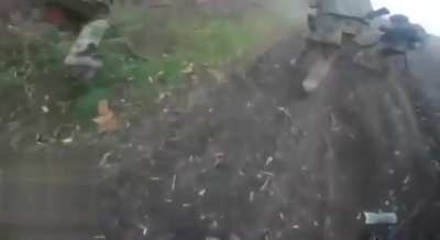 First-person footage by a Russian soldier shows how their transport vehicle detonates on an anti-tank mine set by the Ukrainians after dropping off infantry at their position and attempting to drive away. Donetsk Oblast. 