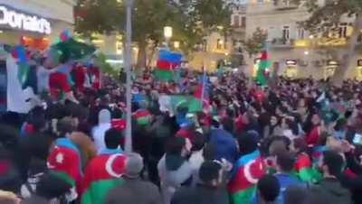 Pakistan-Turkish and Azeri Flags Waving in Baku Streets