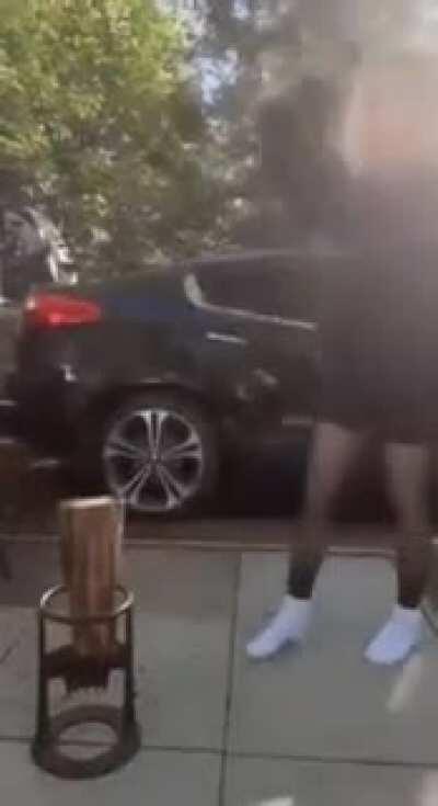 girl aims and hits herself in the process