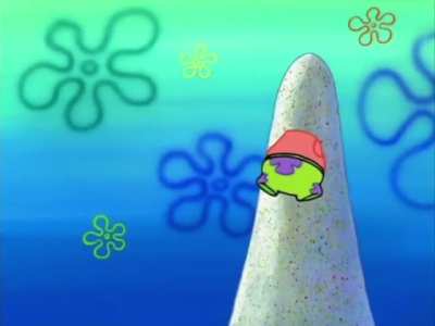 Patrick Star goes sand skiing.