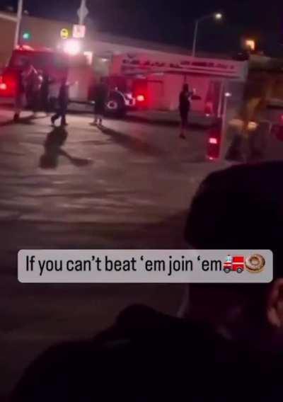 Fire trucks doing donuts in Los Angeles California