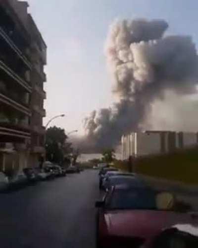 Street level view of the explosion in Beirut .