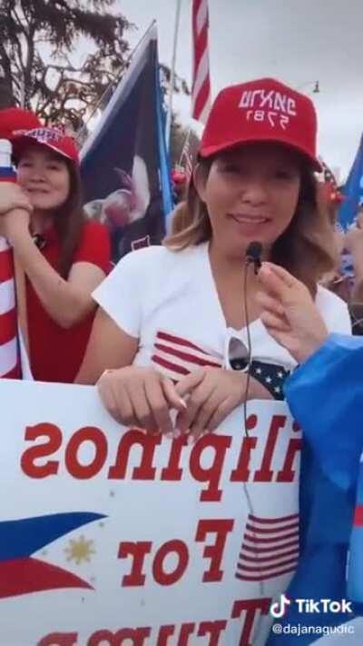 Filipino gets asked on why she supports trump.