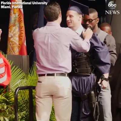 A quadriplegic student used a robotic exoskeleton to walk across stage and receive his diploma