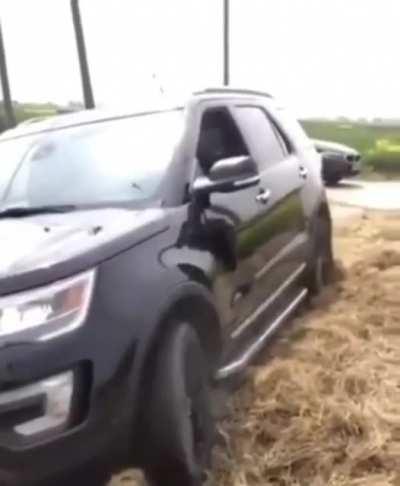 Well, I guess that's one way to try to get unstuck your SUV...