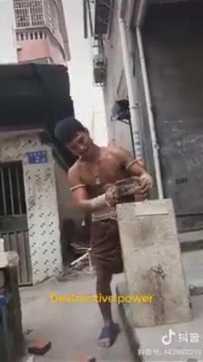 A Muay Thai practitioner's shin conditioning