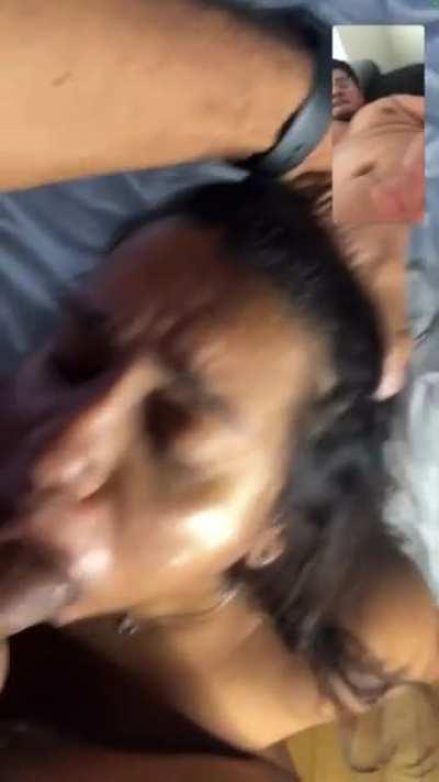 My Bull came over and used my throat while my Husband was on a business trip, he watched and jerked through Facetime.
