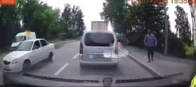 Running across a road.