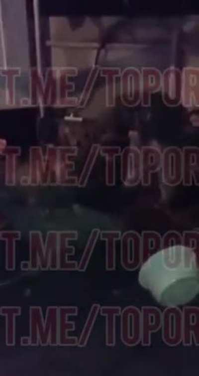 Commander beating by stick the mobilized soldiers, because they abandoned positions.