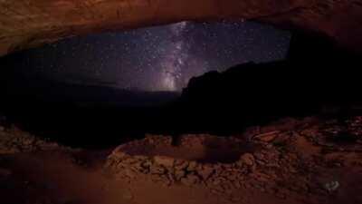 Time-lapse of the night sky from a cave.