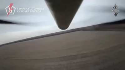 A drone with a shotgun of the 5th assault Brigade of the Armed Forces of Ukraine shoots down a Russian quadcopter. April 2025, somewhere in the airspace.