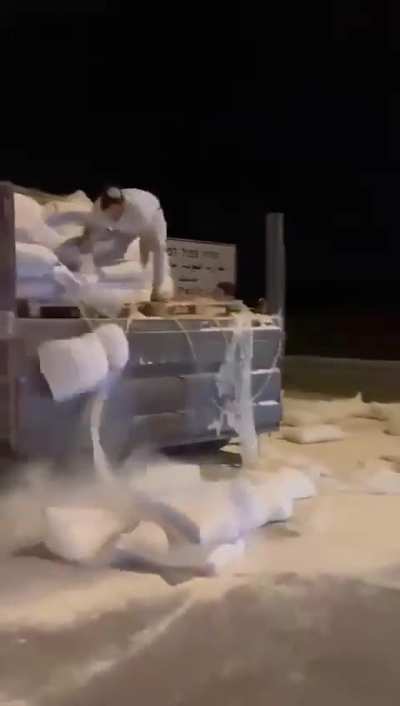 Not enough that it’s officially blocked by the IDF, Israelis are also still destroying trucks of flour to prevent over 2 million starving people from eating.
