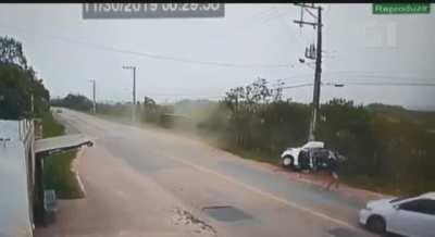 Car gets wrapped around pole