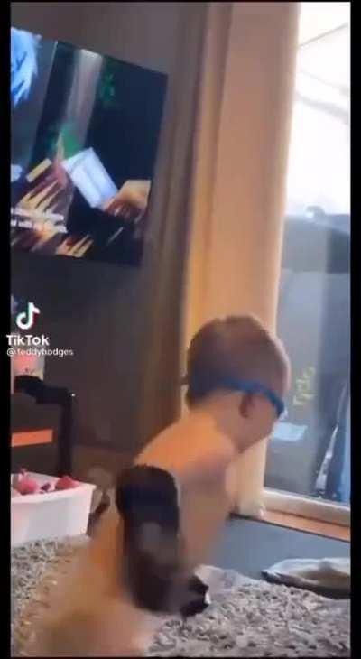 Trying to run through a glass door wearing your superhero costume